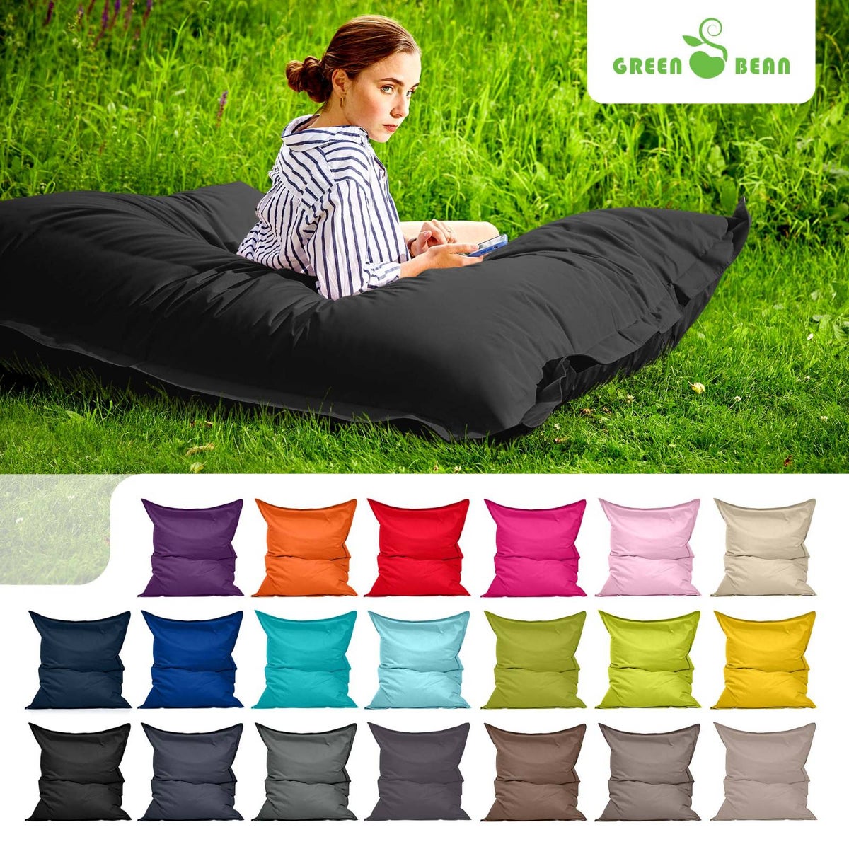 Green Bean Zitzak 120x160cm 270 liter Kinderen & Volwassenen Zitzak EPS-korrelvulling Grote Zitzak Grote Buitenligstoel Kussen Wasbaar Weerbestendig Ligstoel Zitkussen Vloerkussen Zwart