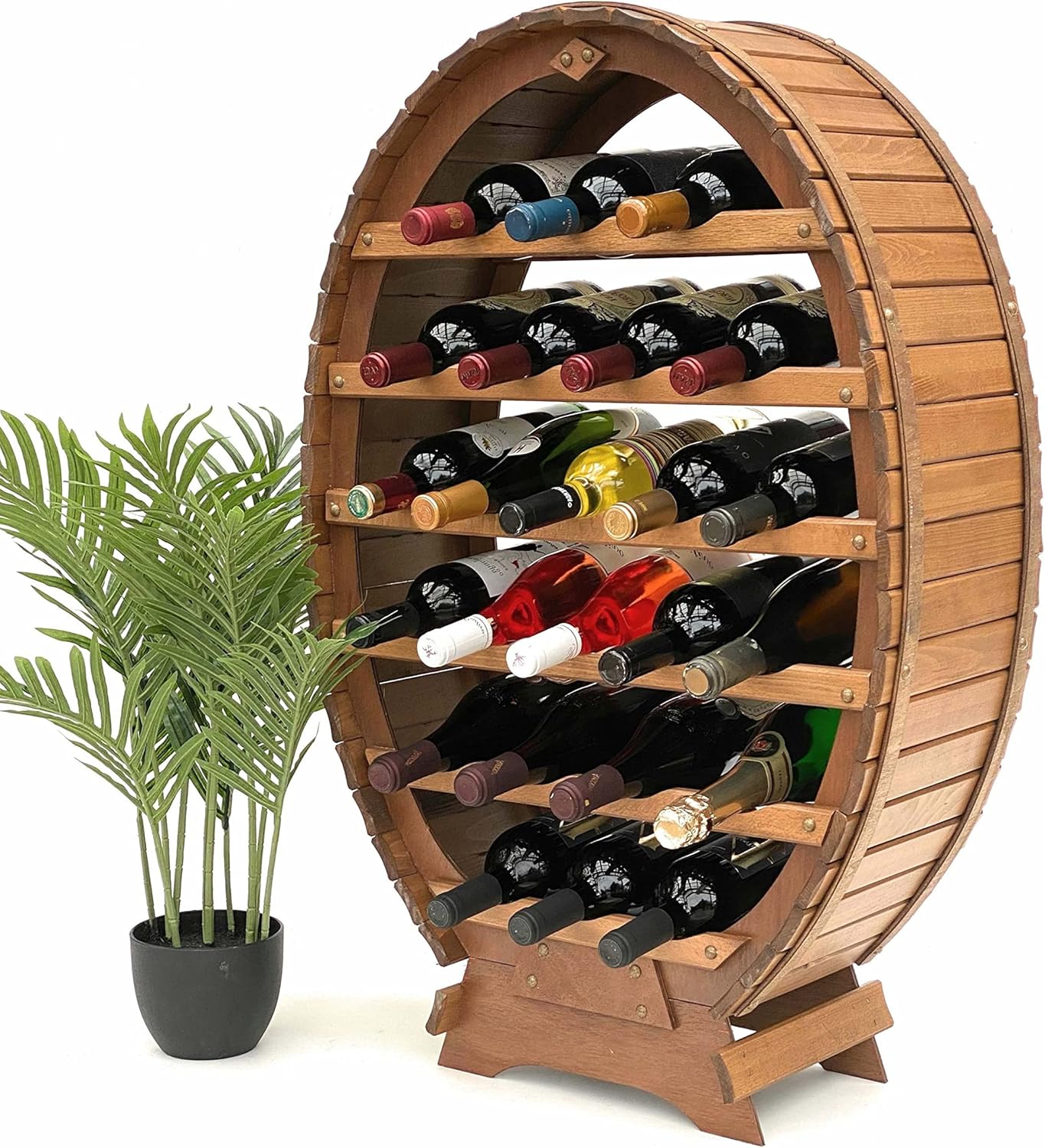 DanDiBo Weinregal Holz Stehend Weinfass 24 Flaschen Braun Flaschenregal Flaschenhalter Fass