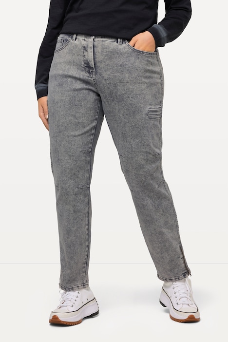 Boyfriend-Jeans, weites Bein, Komfortbund, Schenkeltaschen