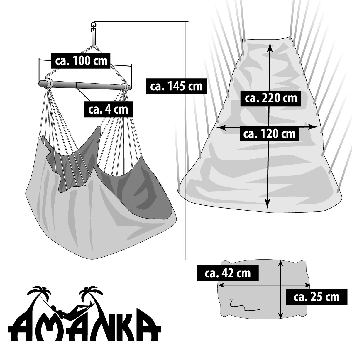 XXL Liege Hängesessel mit Seitenfach und Kissen 220x120cm Outdoor Hängematte
