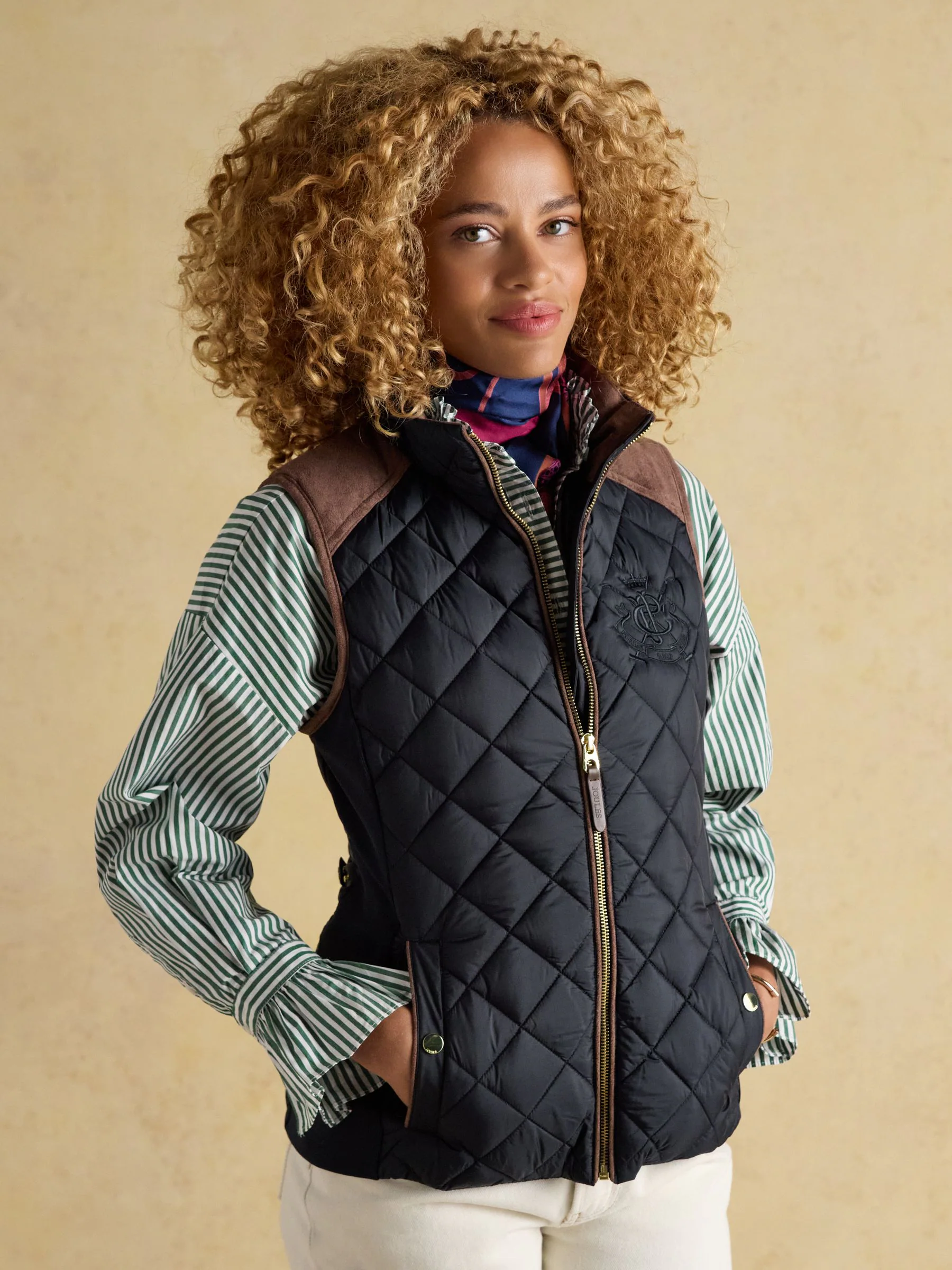 Donkerblauw - Joules Braemar luxe regenbestendige geruite doorgestikte bodywarmer