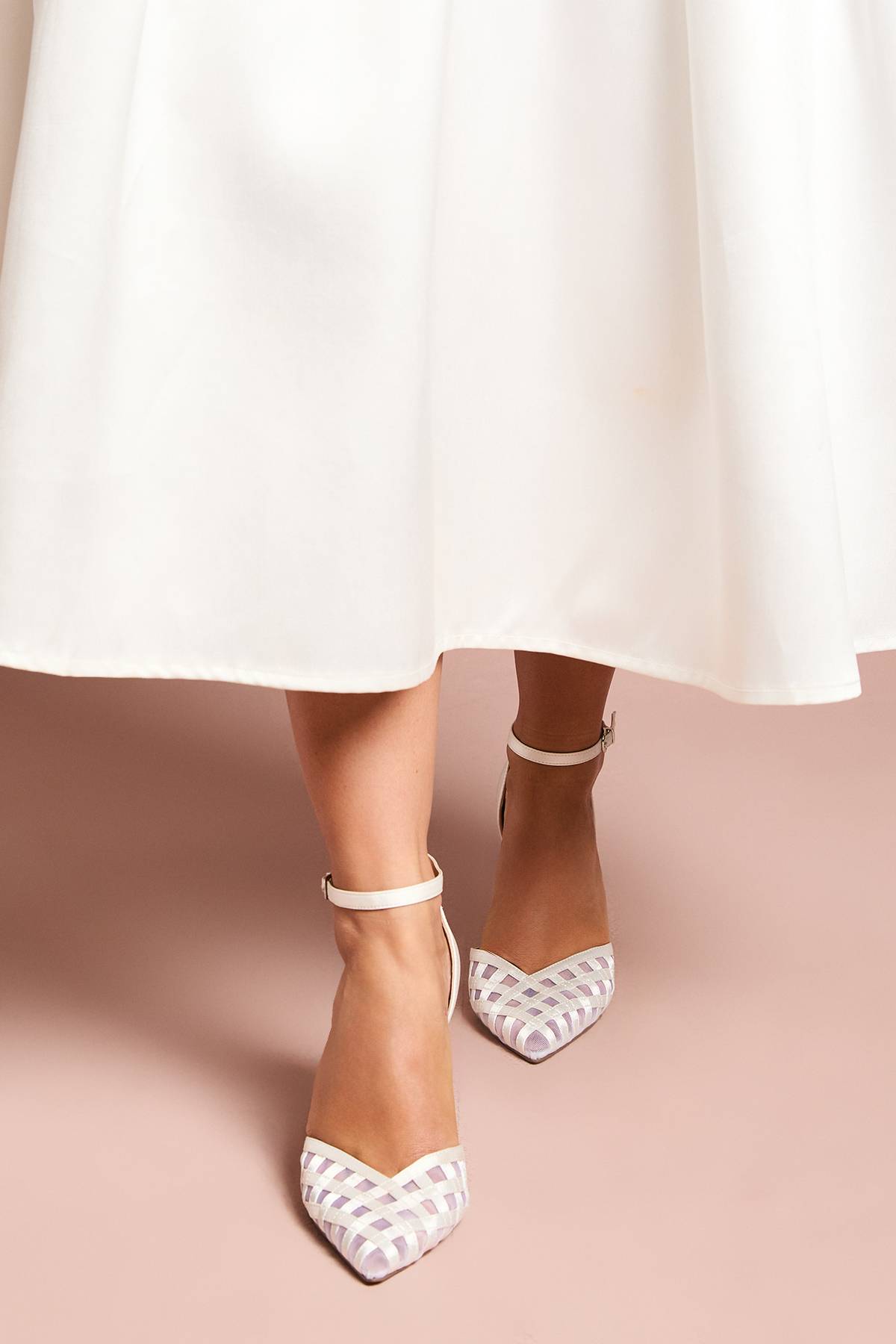 Coast Escarpins de Mariée Sophia en Satin et Détail Mesh à Talon Stiletto Haut