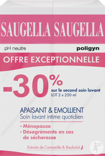 Saugella Poligyn Apaisant Et Emollient Soin Lavant Intime Flacon 2x250ml