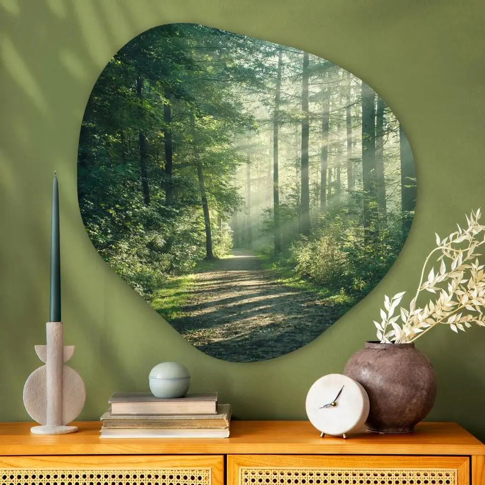 MuchoWow Wand decoratie 90x90cm Bos Pad Zon Bomen Groen