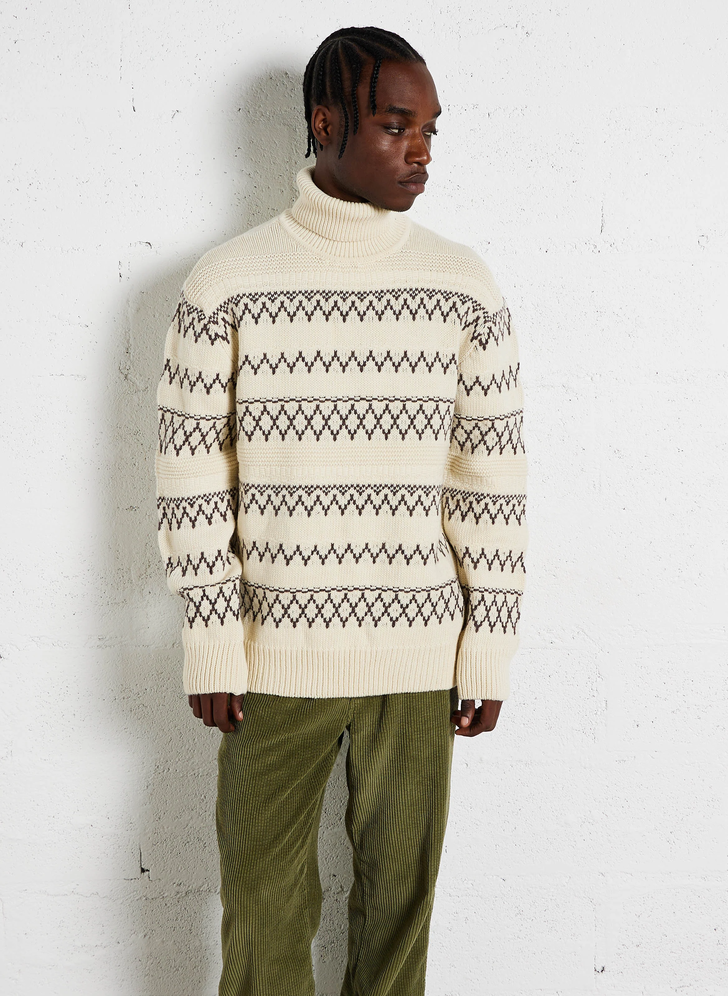 Pull ample col roulé en laine| Beige