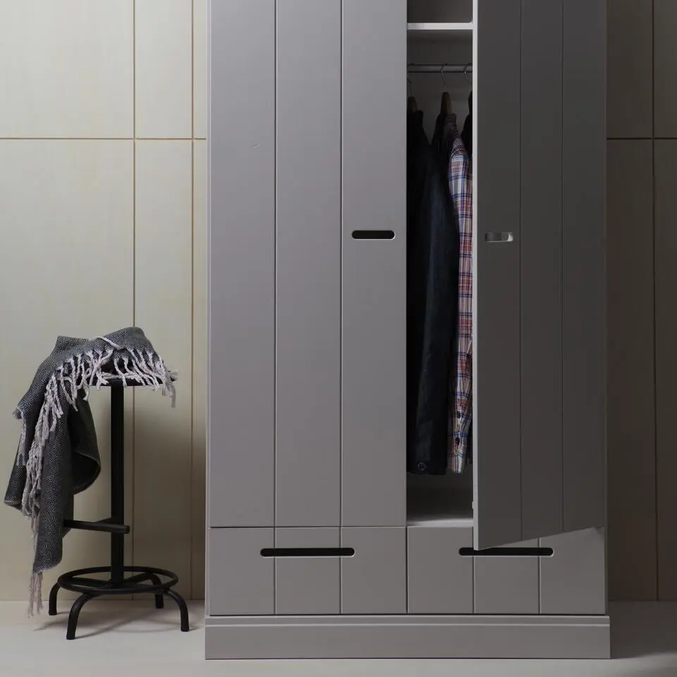 WOOOD Connect Kledingkast 2-Deurs met Lade - Grenen -Grijs - 195x94x53