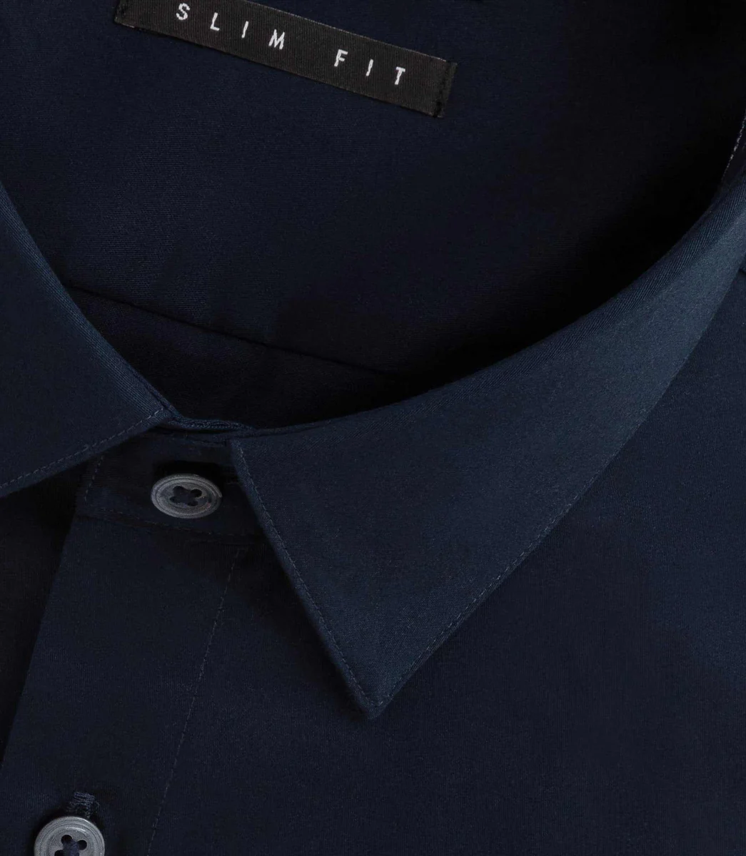 Chemise satin slim marine 