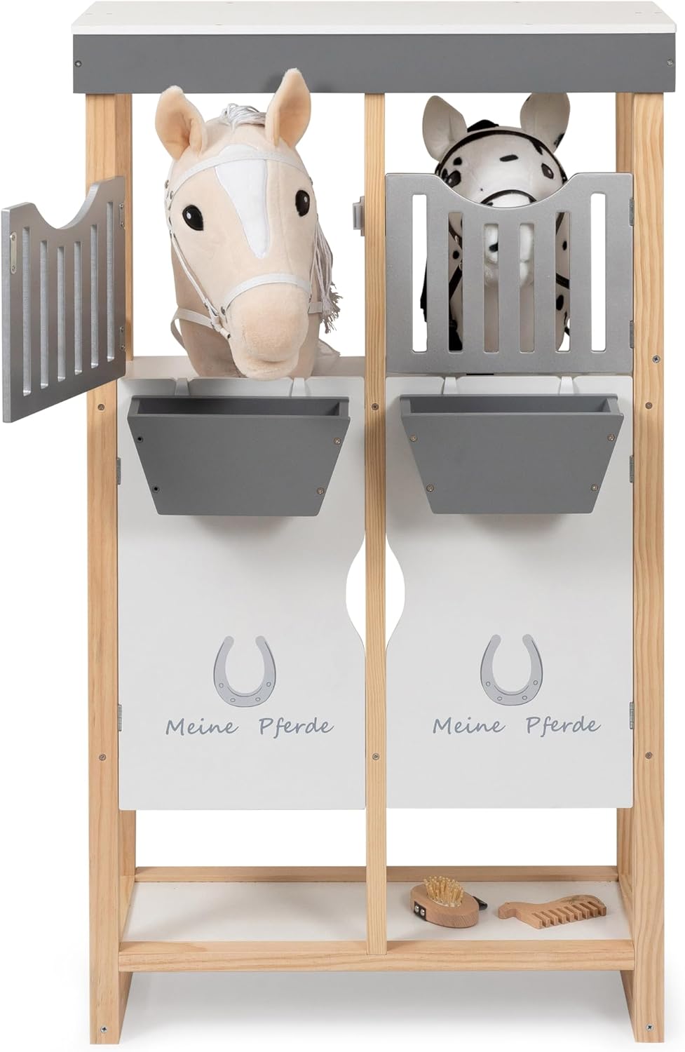 ELLA & PIET® Hobby Horse Stall Shelty aus Holz mit 2-teiliger Stalltür (Holz-Weiß) Pferdestall Holzstall für Pferde