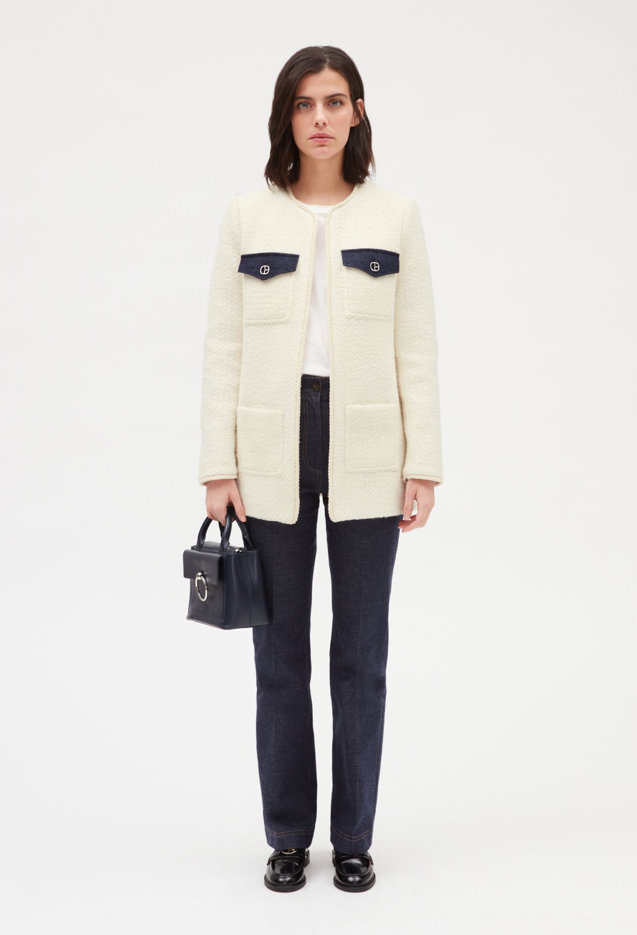 Veste tweed manches longues beige