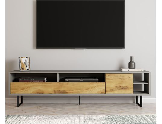 CONCEPT1 - Meuble TV Luga gris chene 180 x 29,8 x h44,7 cm