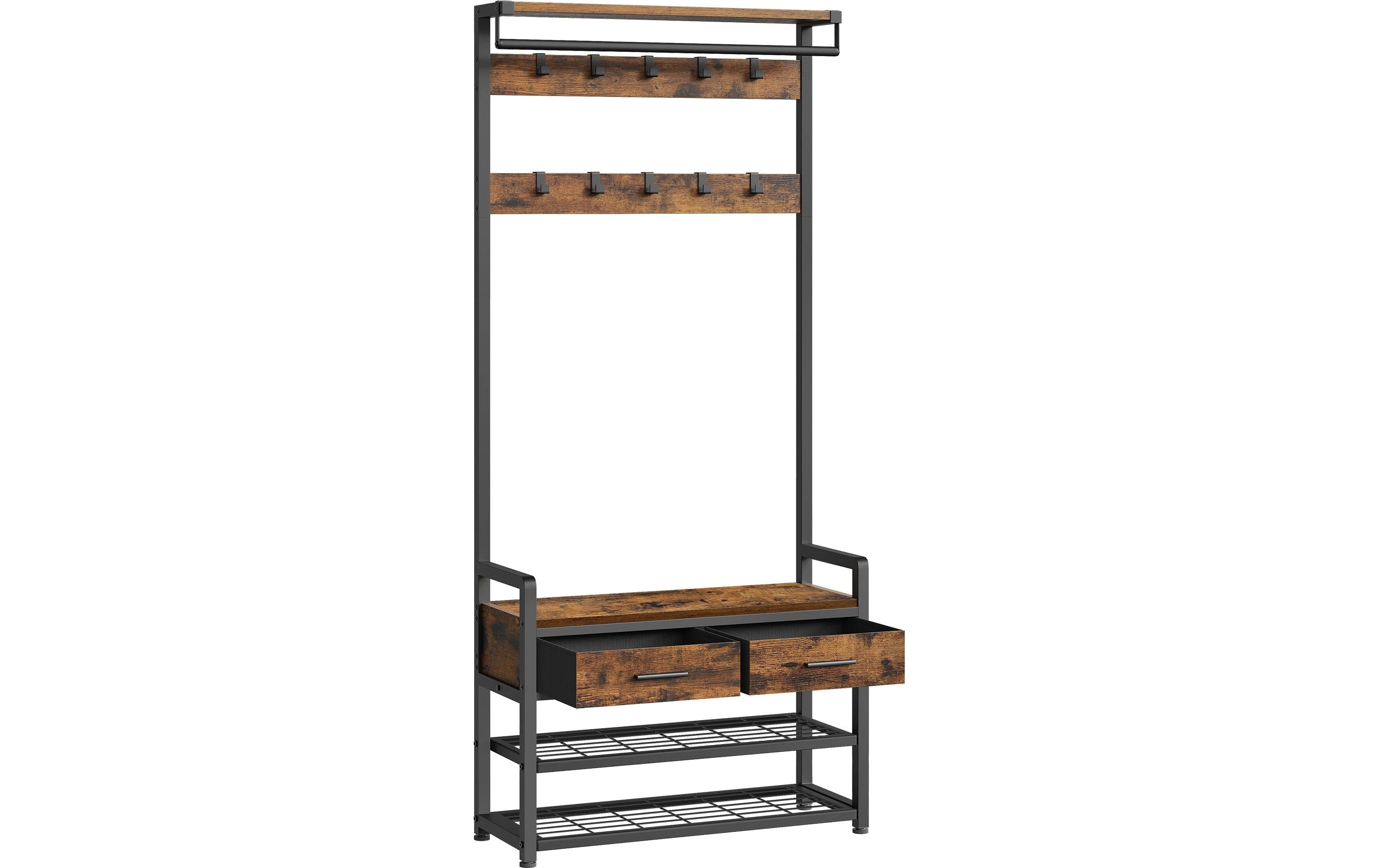 Garderobe mit Schuhregal 80 cm x 181 cm, Braun<br>Kleiderständer mit Sitzbank