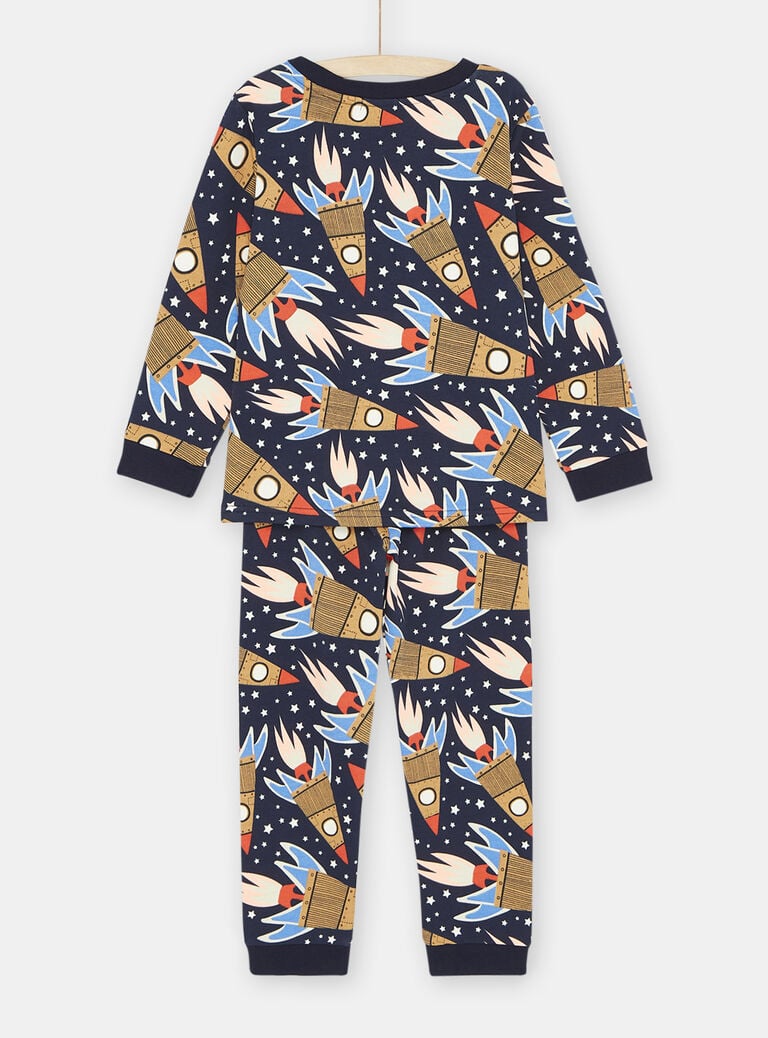 Pyjama bleu phosphorescent foncé à imprimé fusées garçon