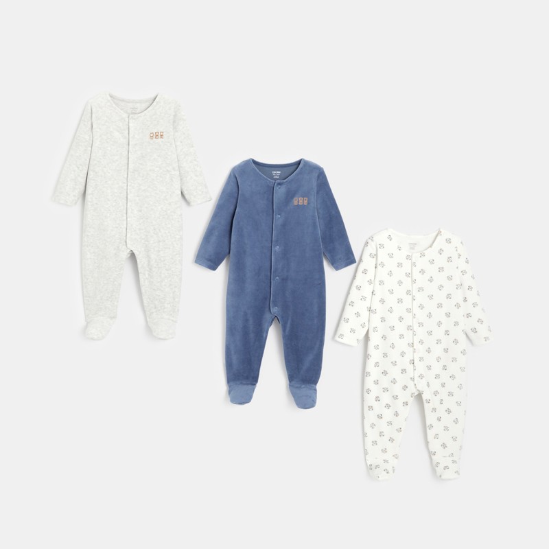 Dors-bien velours (lot de 3) bleu naissance Bleu