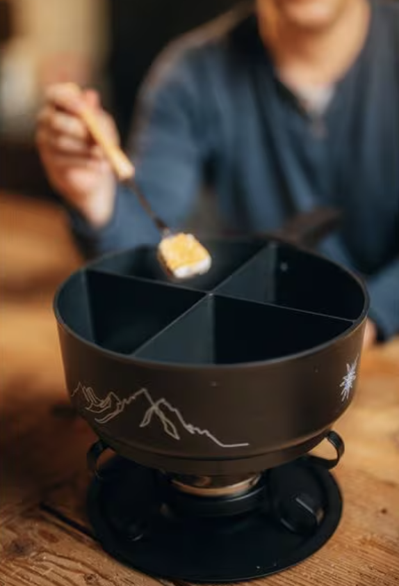 Ø25cm 4in1 Gusseisen Fondue Caquelon für Käse / Chinoise / Schokolade Fondue (DT-01577) - Schwarz