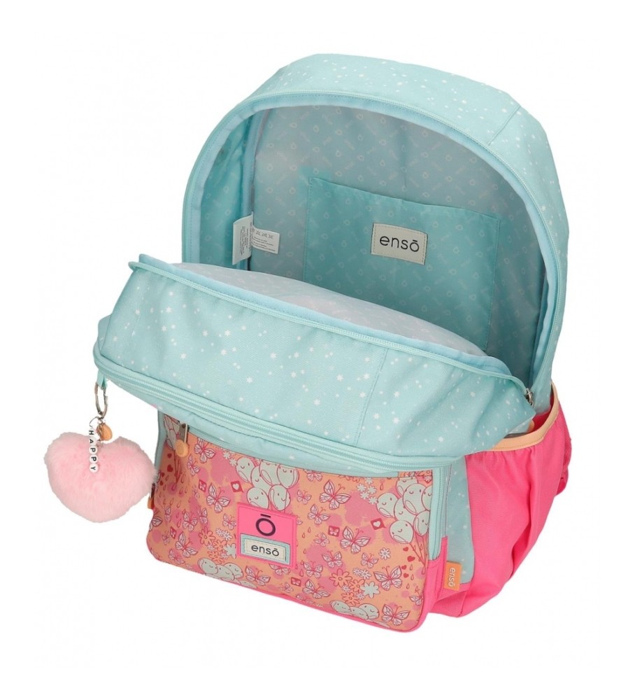 Mochila Enso com dois compartimentos, modelo Ballons Adaptable, cor turquesa.