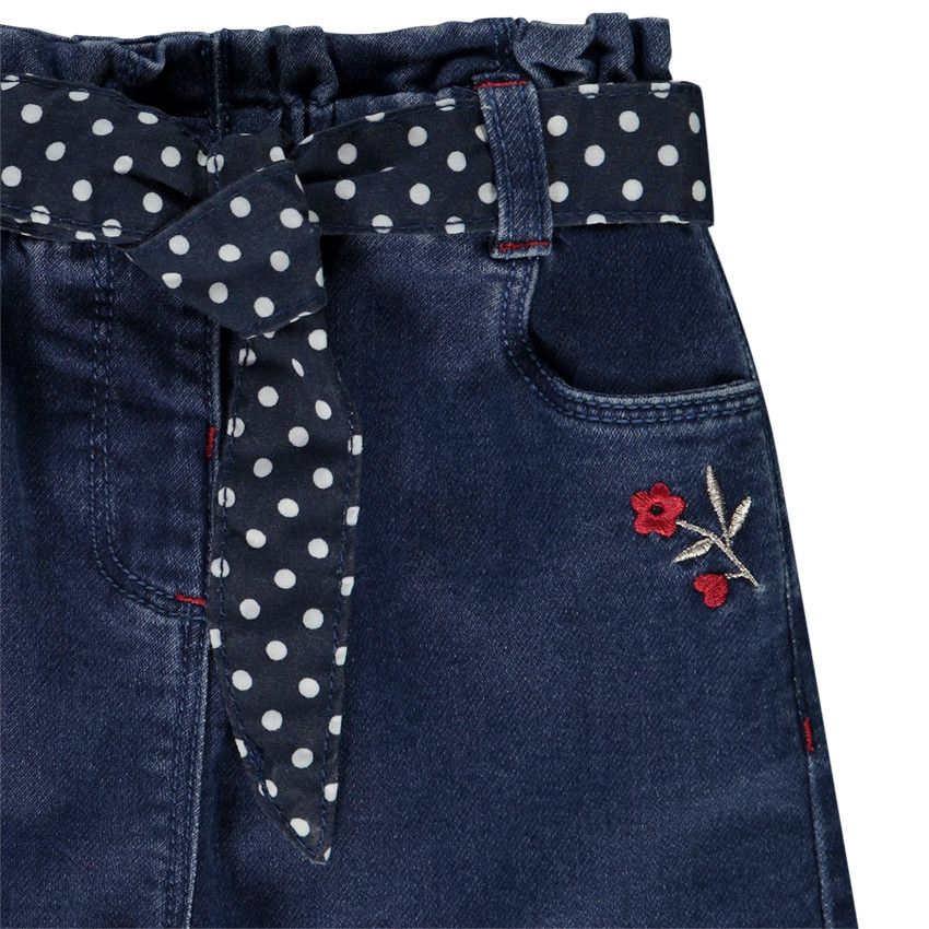 Jean avec ceinture et broderie pour bébé fille - Bleu