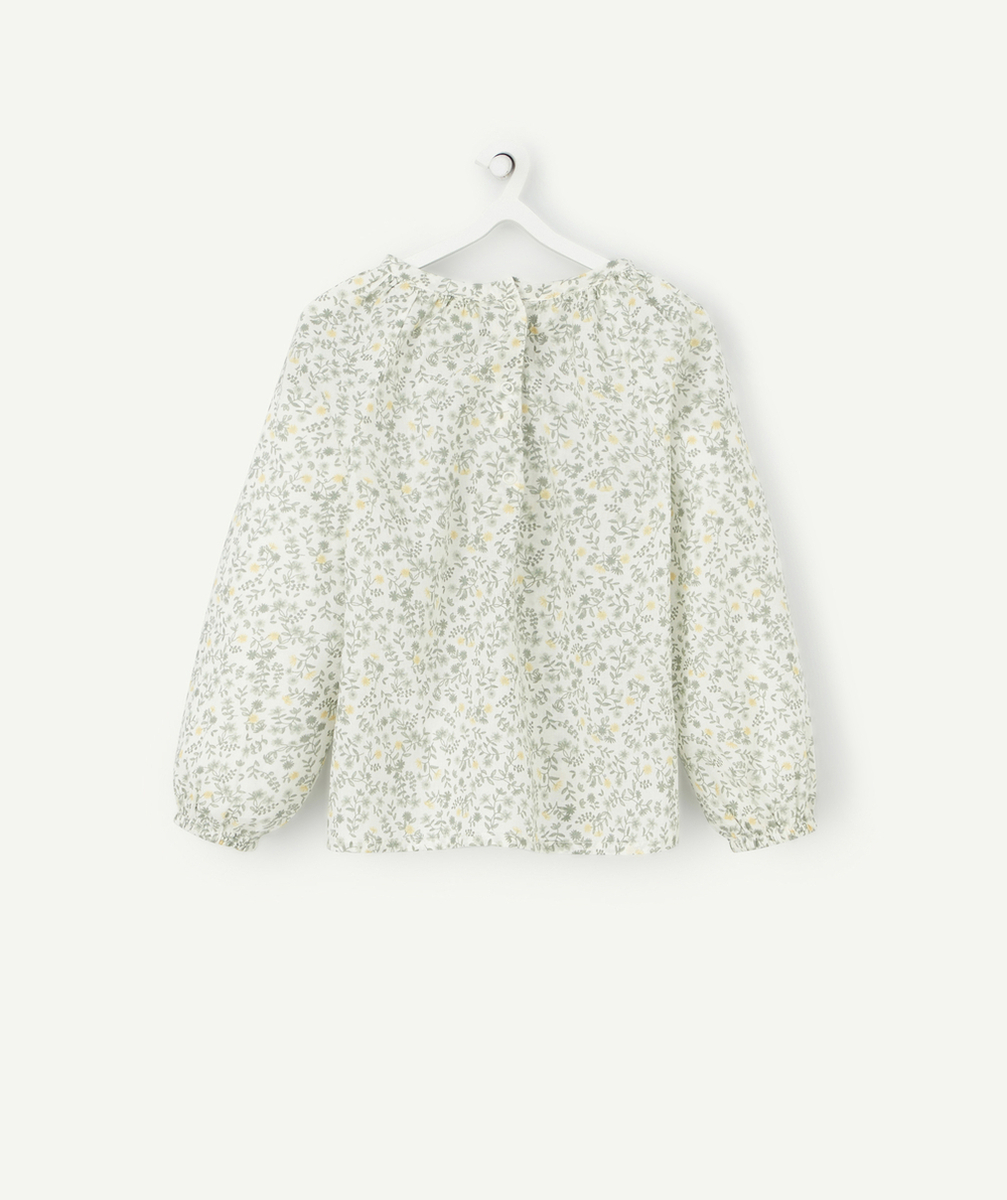 BLOUSE BÉBÉ FILLE EN COTON FLEURIE VERTE ET JAUNE AVEC VOLANTS