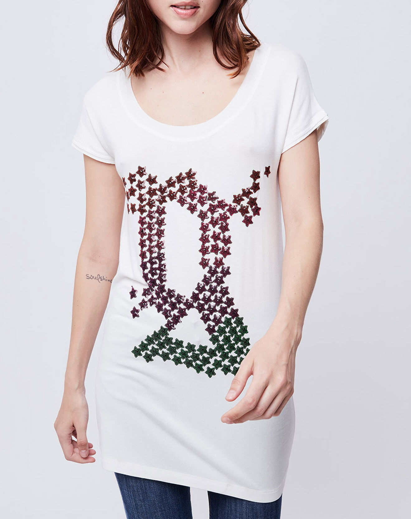 John Galliano T-Shirt à sequins blanc/rouge/vert