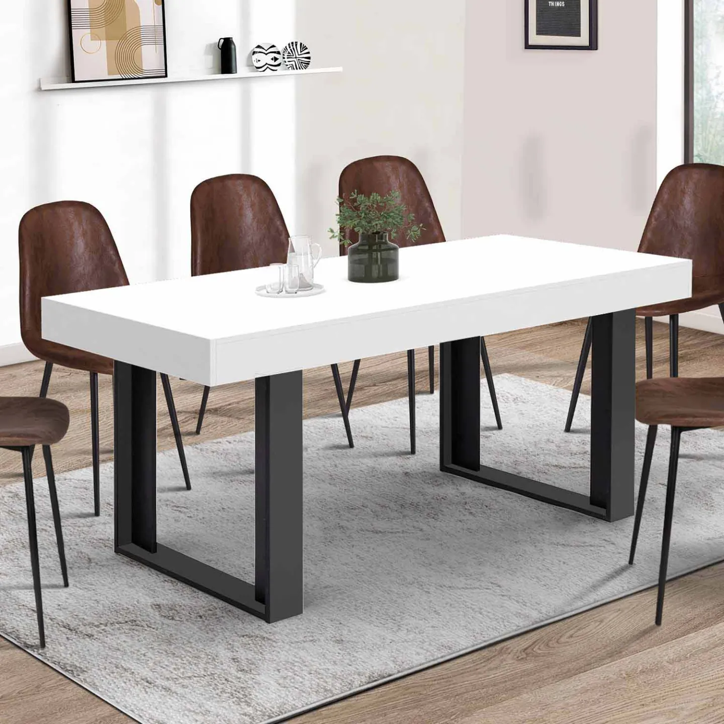 Table à manger rectangle PHOENIX 8 personnes bois blanc 200 cm