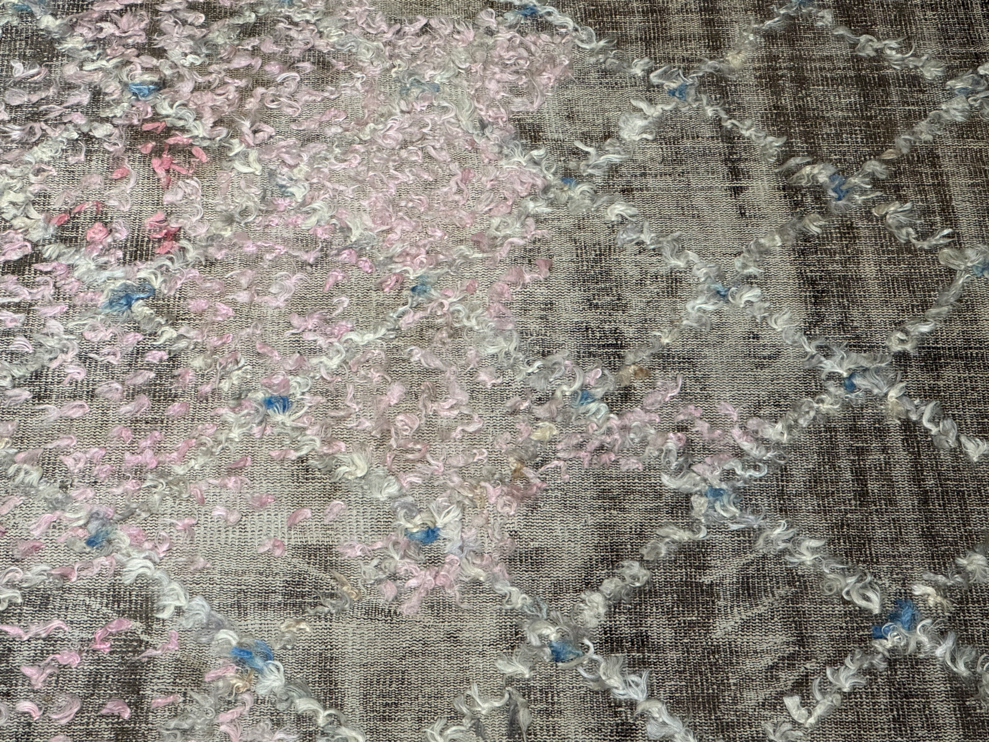 Vloerkleed Pompom handgemaakt grijs/roze uniek