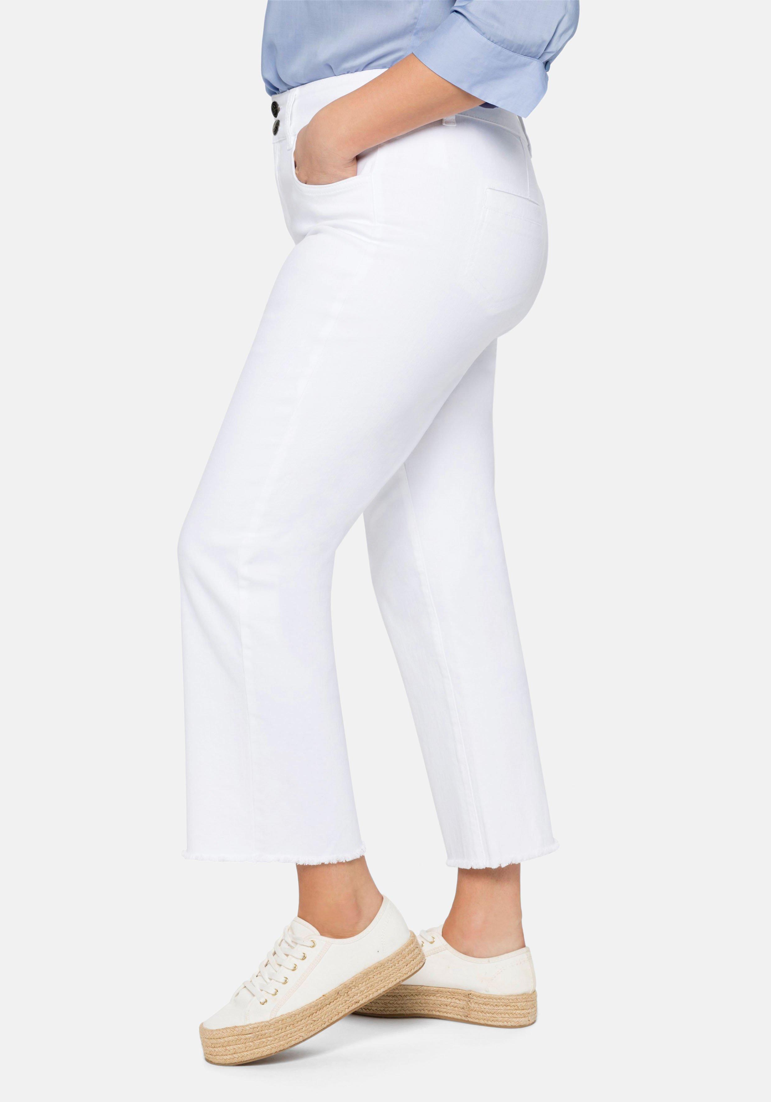 High-Waist-Jeans in Ankle-Länge, mit offenem Saum