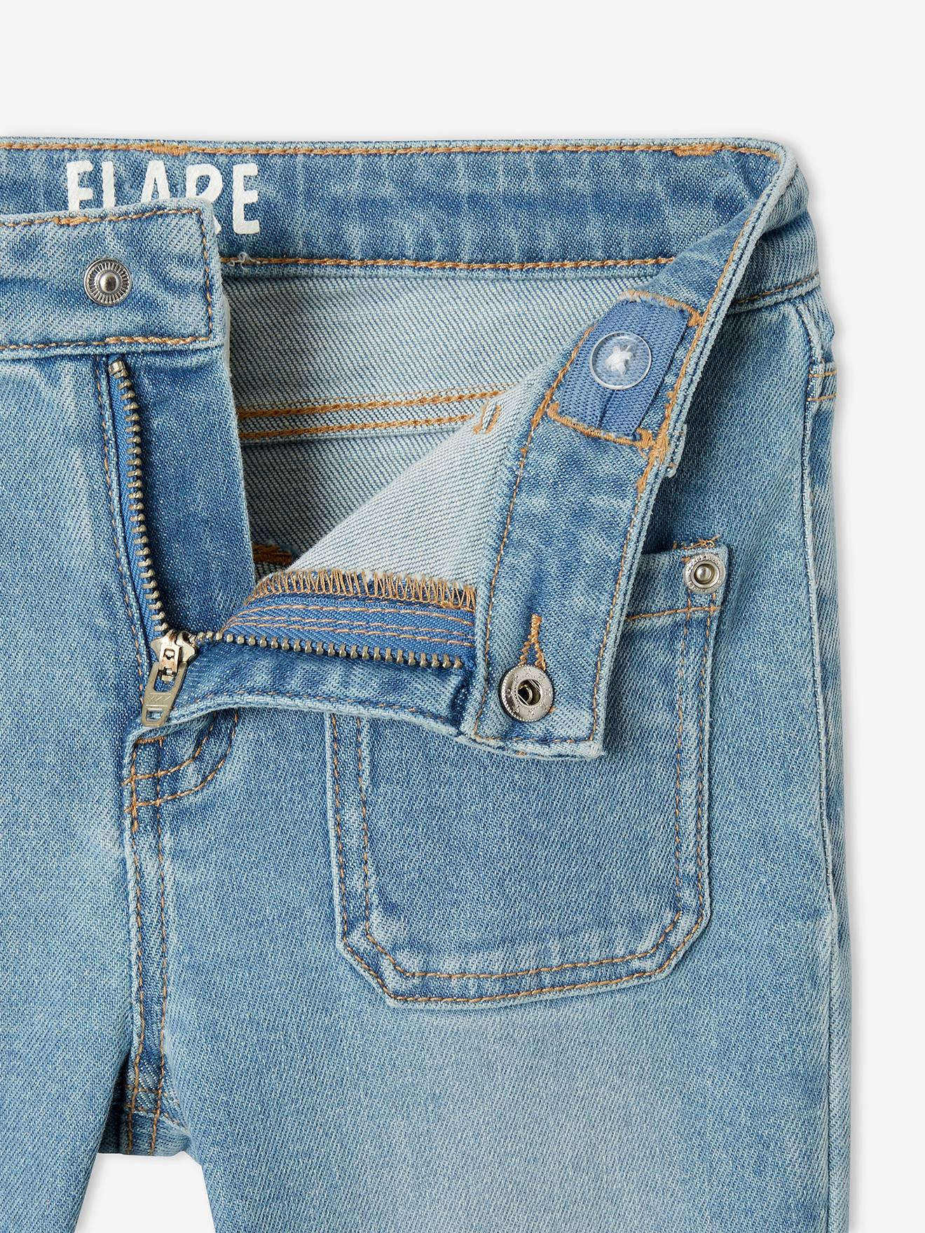 Calça jeans flare para meninas, azul médio liso