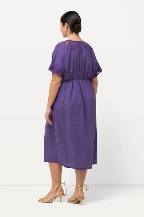 Kleid, Stickerei, Oversized, V-Ausschnitt, Halbarm