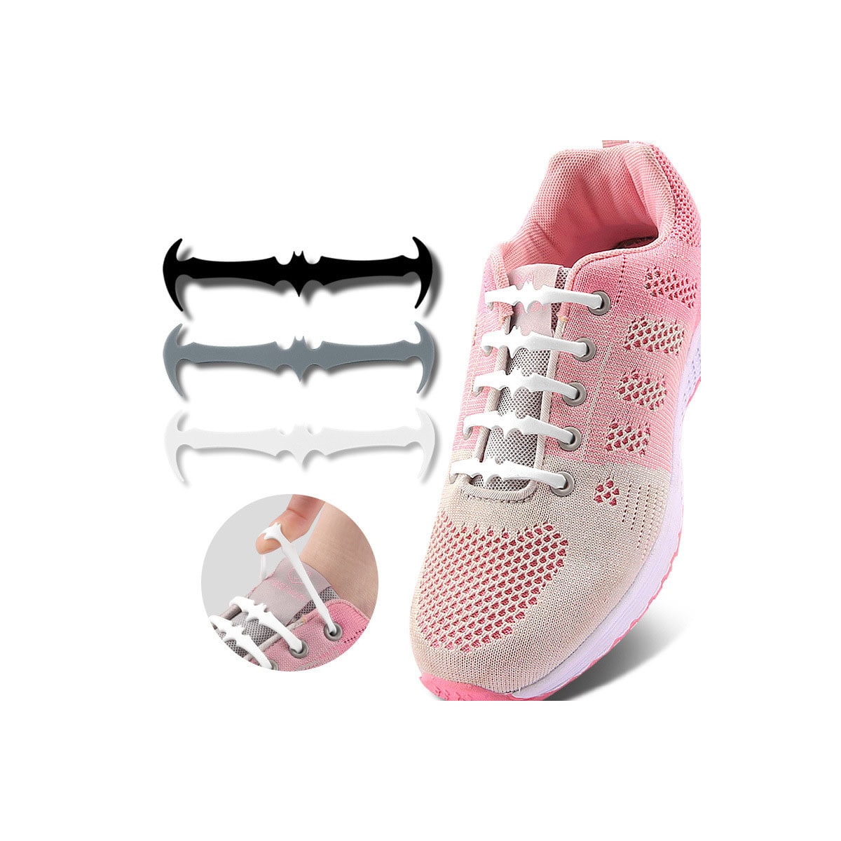 Flaggermus silikon skolisser, elastiske sneaker No-tie sko lisser Sort