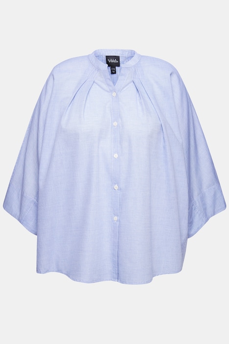 Bluse, Zierfalten, Oversized, V-Ausschnitt, Fledermausarm