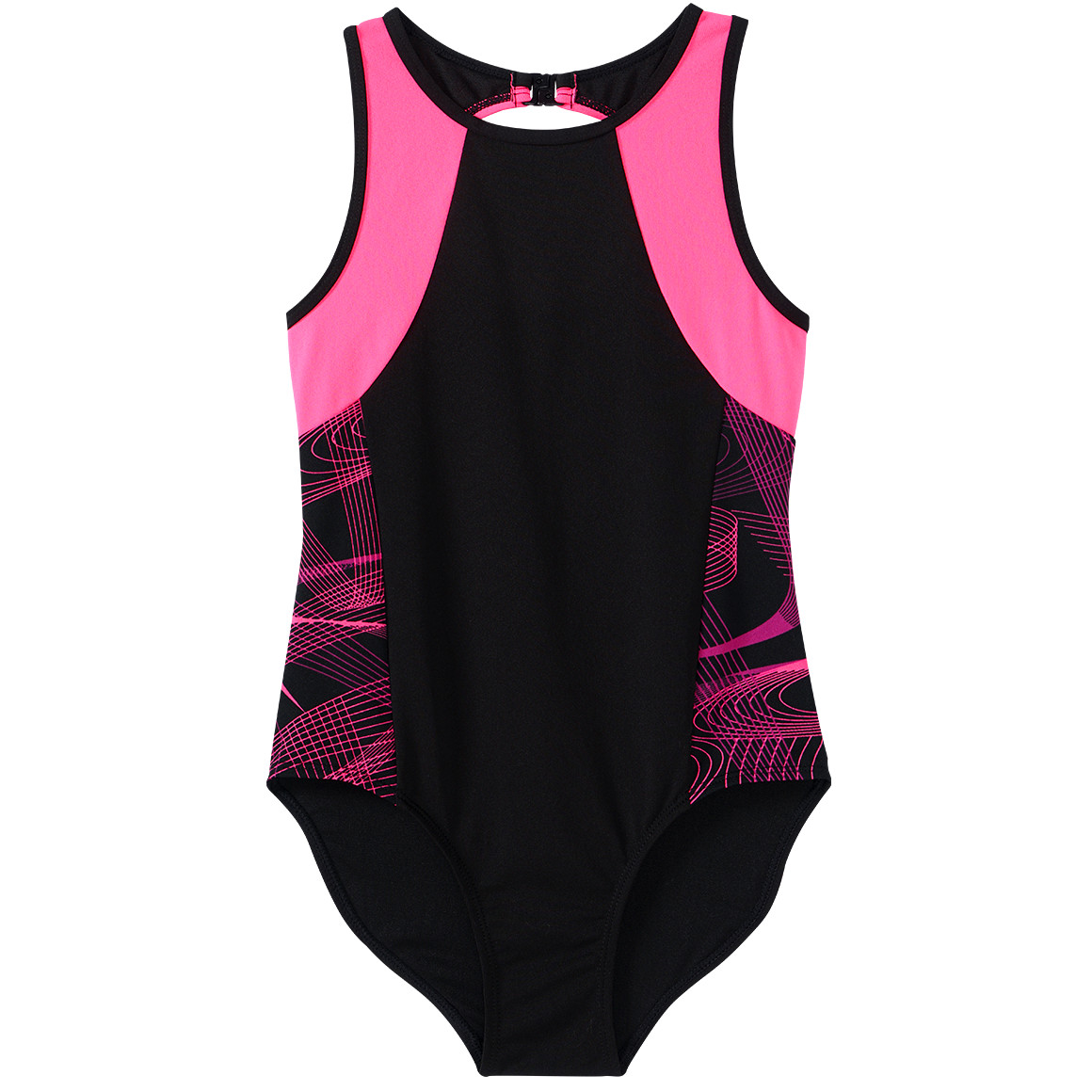 Yigga Mädchen Badeanzug mit farbigen Einsätzen schwarz / pink / lila