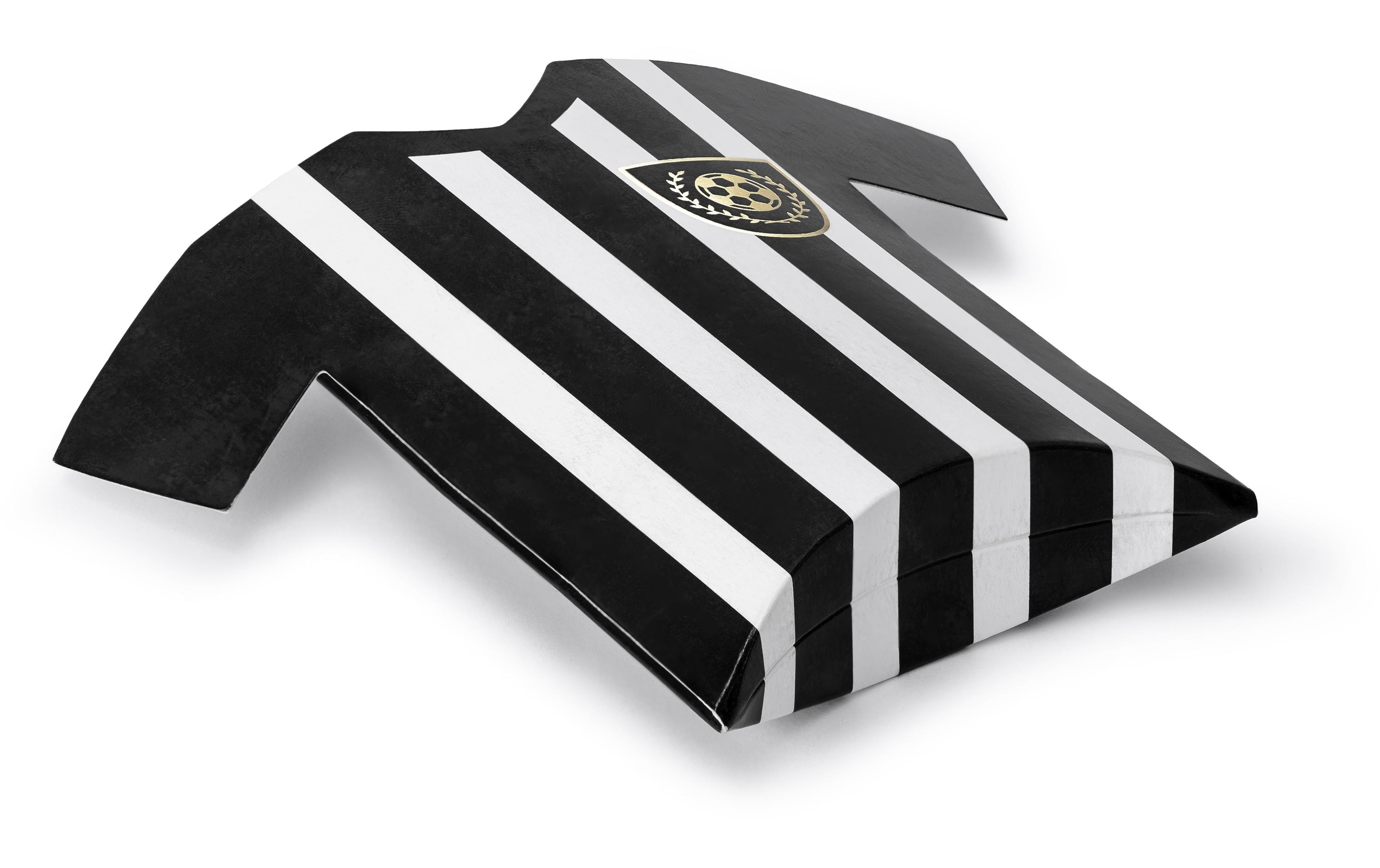 Geschenkbox Fussballtrikot Schwarz/Weiss, 12 x 11 x 2.5 cmBonbonschachteln für Fussballfans