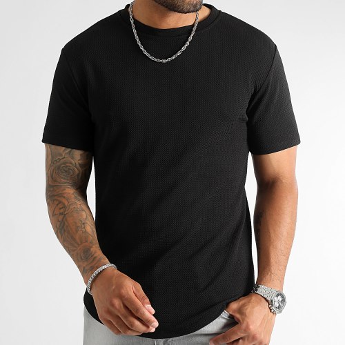 Lot De 3 Tee Shirts Texturés Waffle 0428 Noir Bleu Marine Blanc