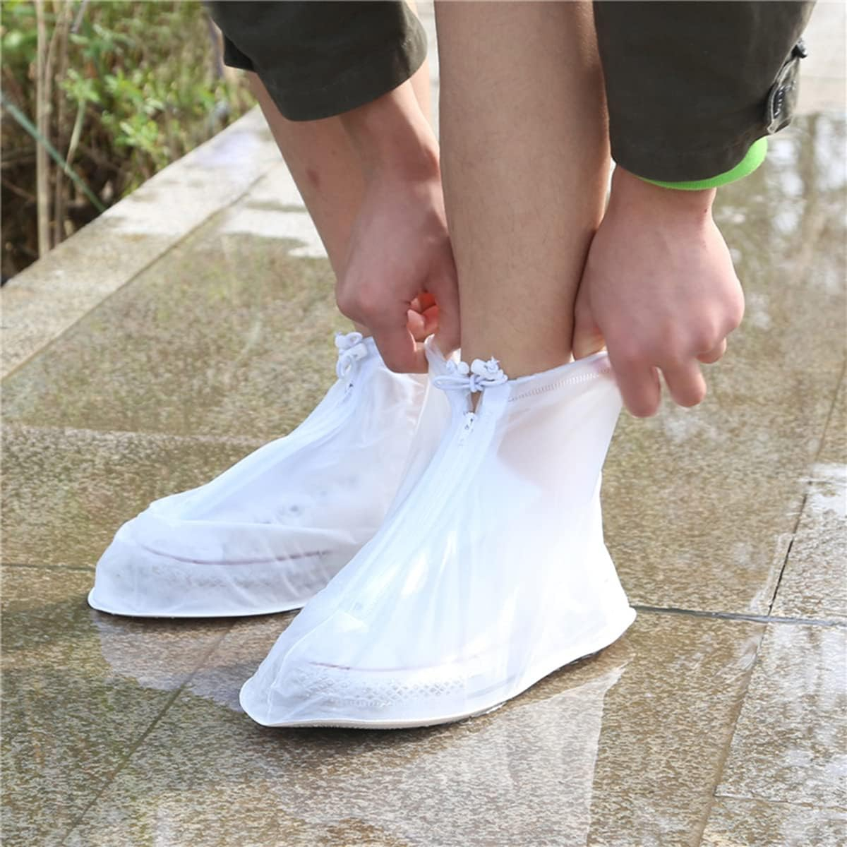 (1 Paar) Gr. 36-37 Wiederverwendbare Schuhabdeckung Outdoor Schuhüberzug Wasserabweisend mit Reissverschluss - Transparent