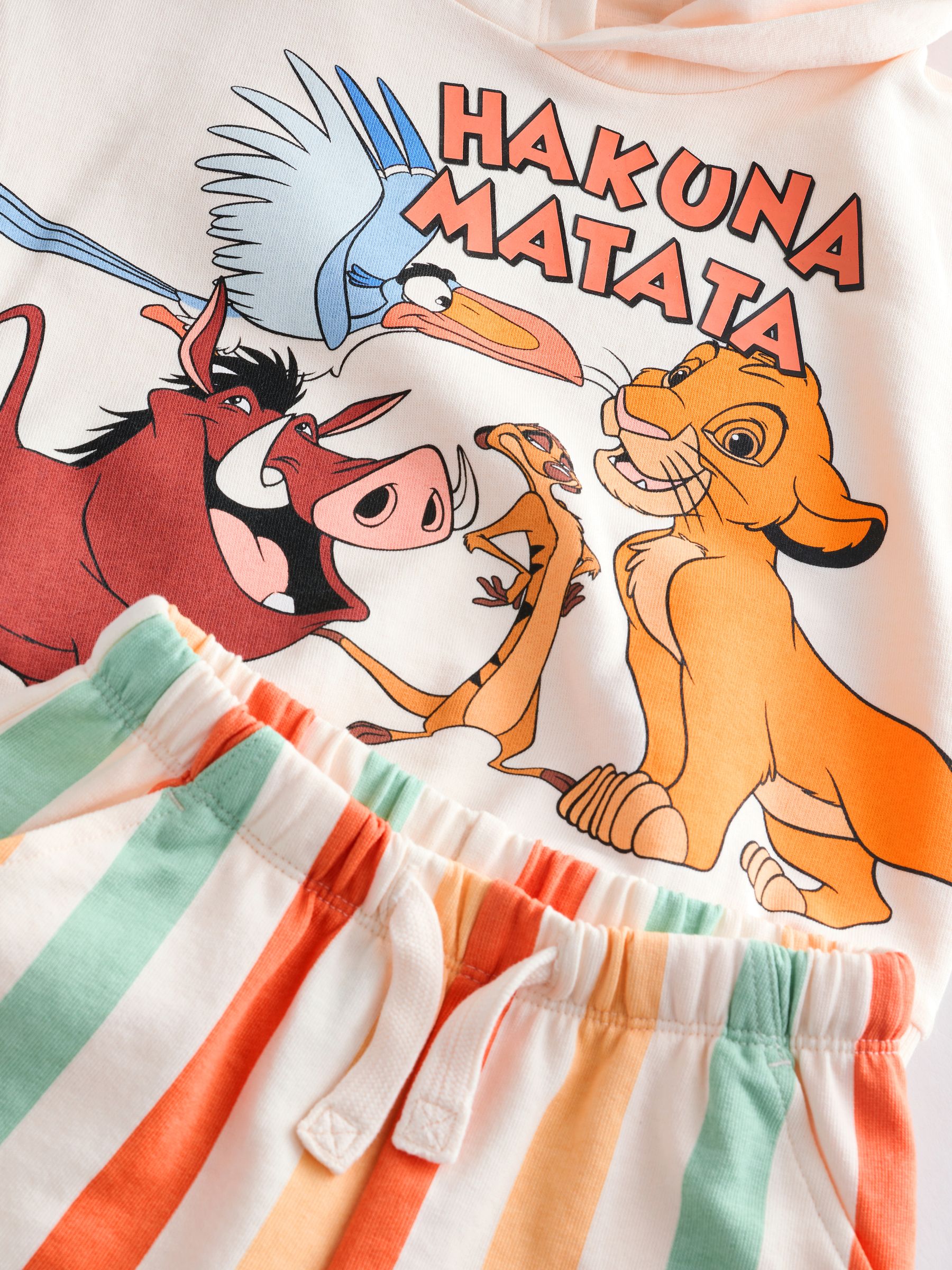 Wit - Lion King set van 100% katoen met korte mouwen hoodie en shorts (3mnd -8jr)