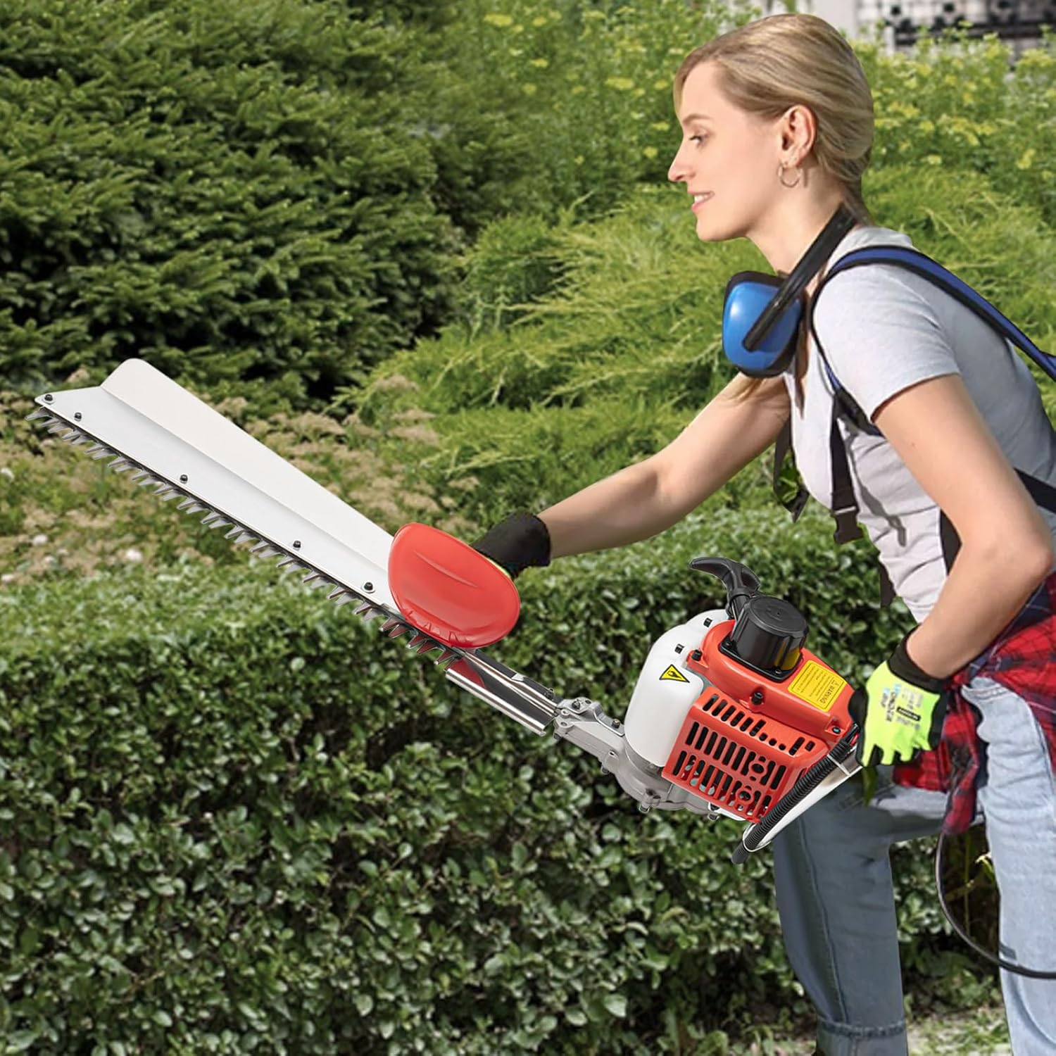 Heckenschere Benzin,650W 22.5CC 2-Takt Gartenbuschtrimmer,7500r/min Einseitige Heckenschere Klinge Länge 70cm Hand-Zug-Start,Für Häusern, Höfen, Gärten