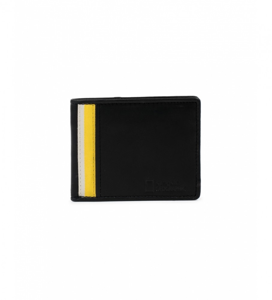 Carteira National Geographic Wind em couro, preta e amarela - 2x10,5x8cm -