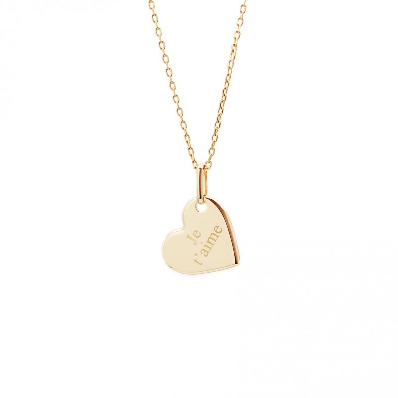 Collier petit coeur plaqué or enfant - gravure JE T'AIME