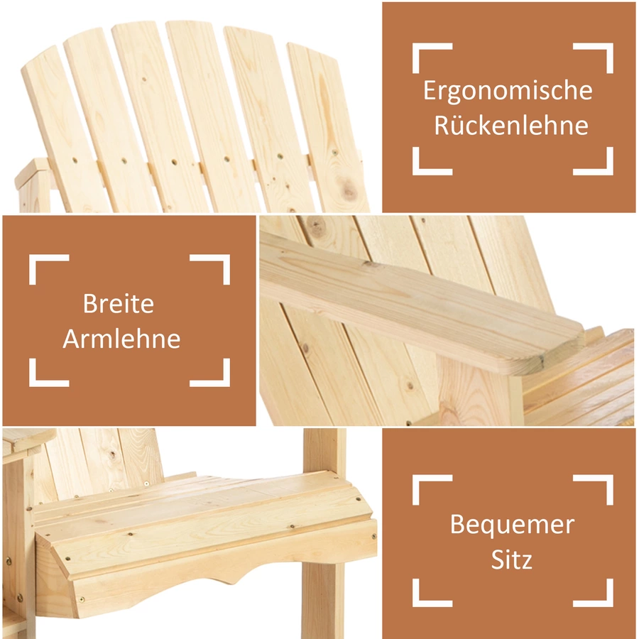 Outsunny Gartenbank mit Tisch und Schirmloch naturholz