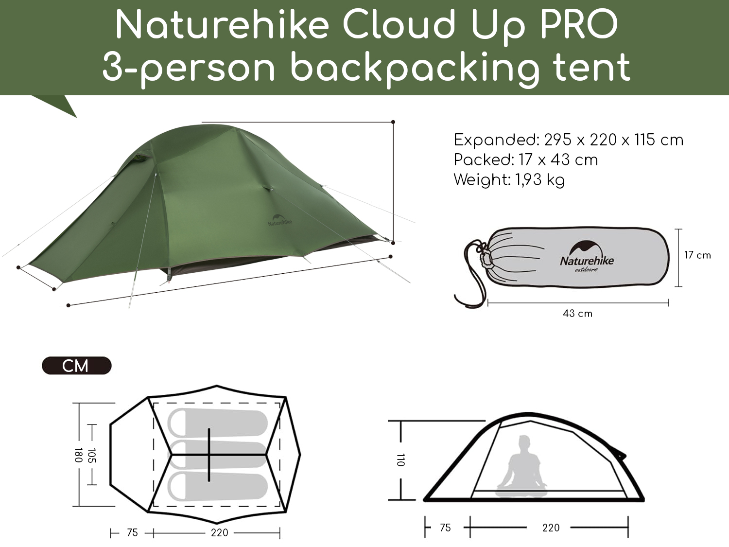 Naturehike Cloud Up 3 PRO tent - White