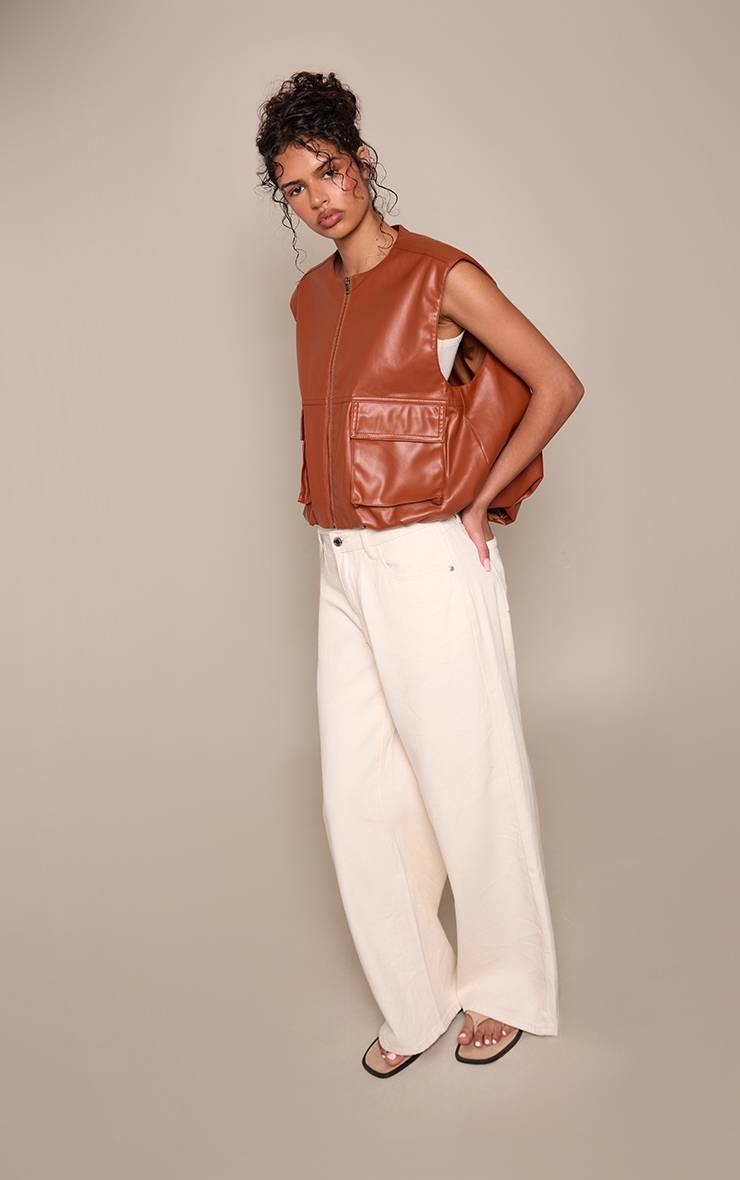 Caramel Gilet Sans Manches En Synthétique Avec Détails De Poches