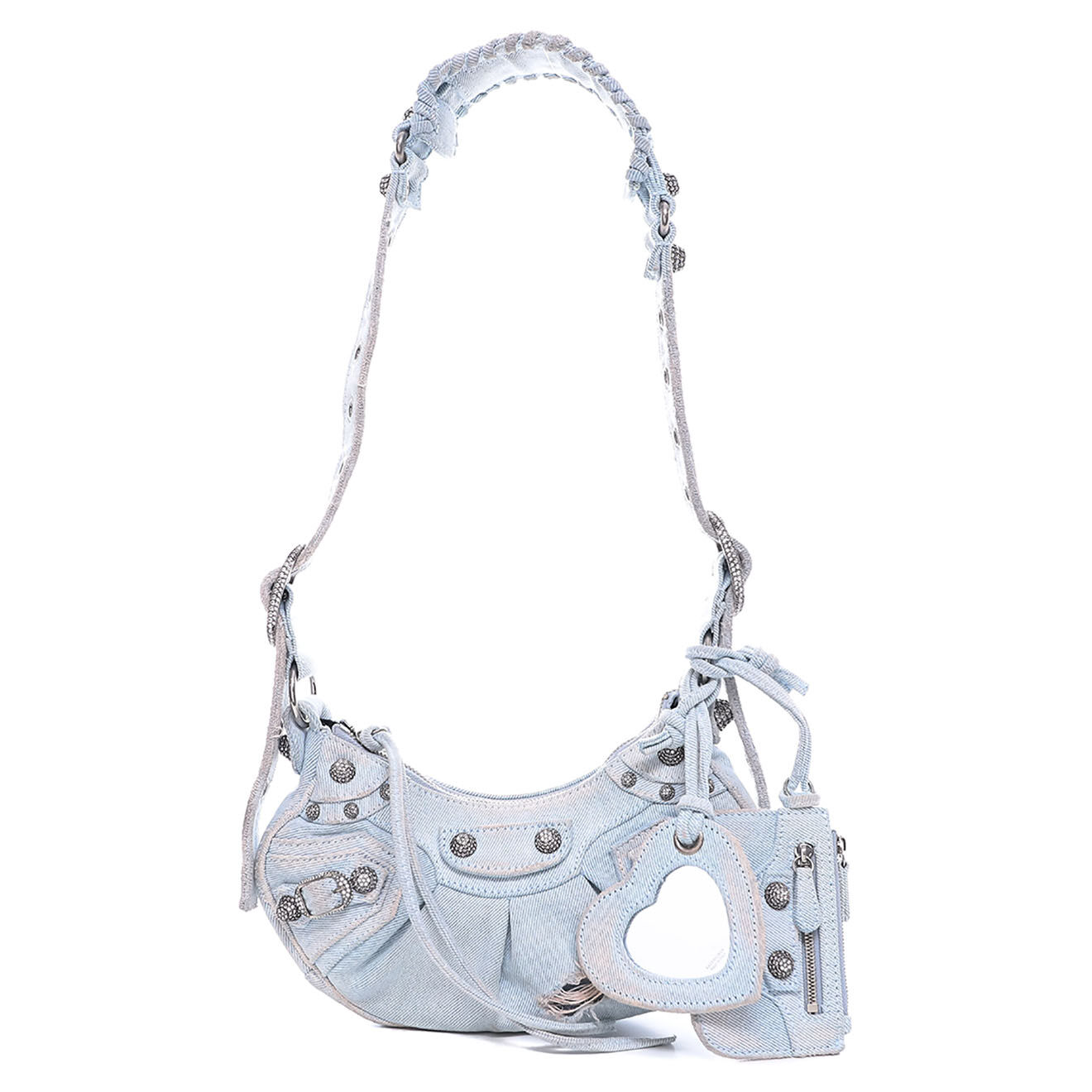 Balenciaga Sac bandoulière Cagole XS en Denim Strass Ciel effet déchiré bleu - Très bon état - L.24 cm