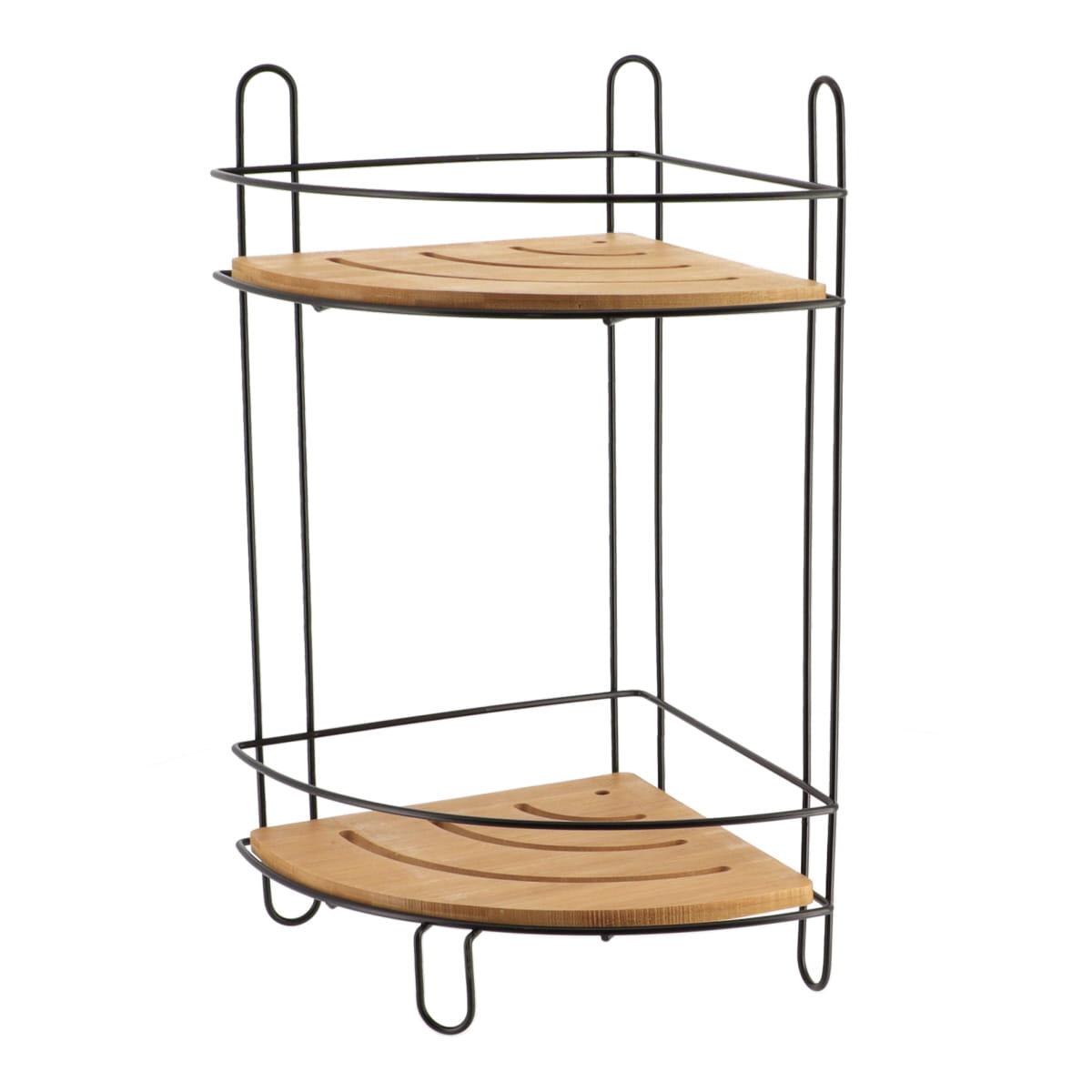 ETAGERE ANGLE FIL METAL BAMBOU 2 NIVEAUX NOIR
