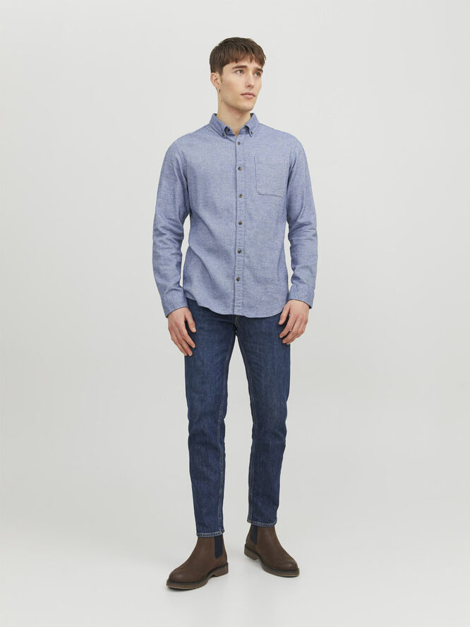 Jack & Jones JJECLASSIC MELANGE SHIRT LS SN Faded denim