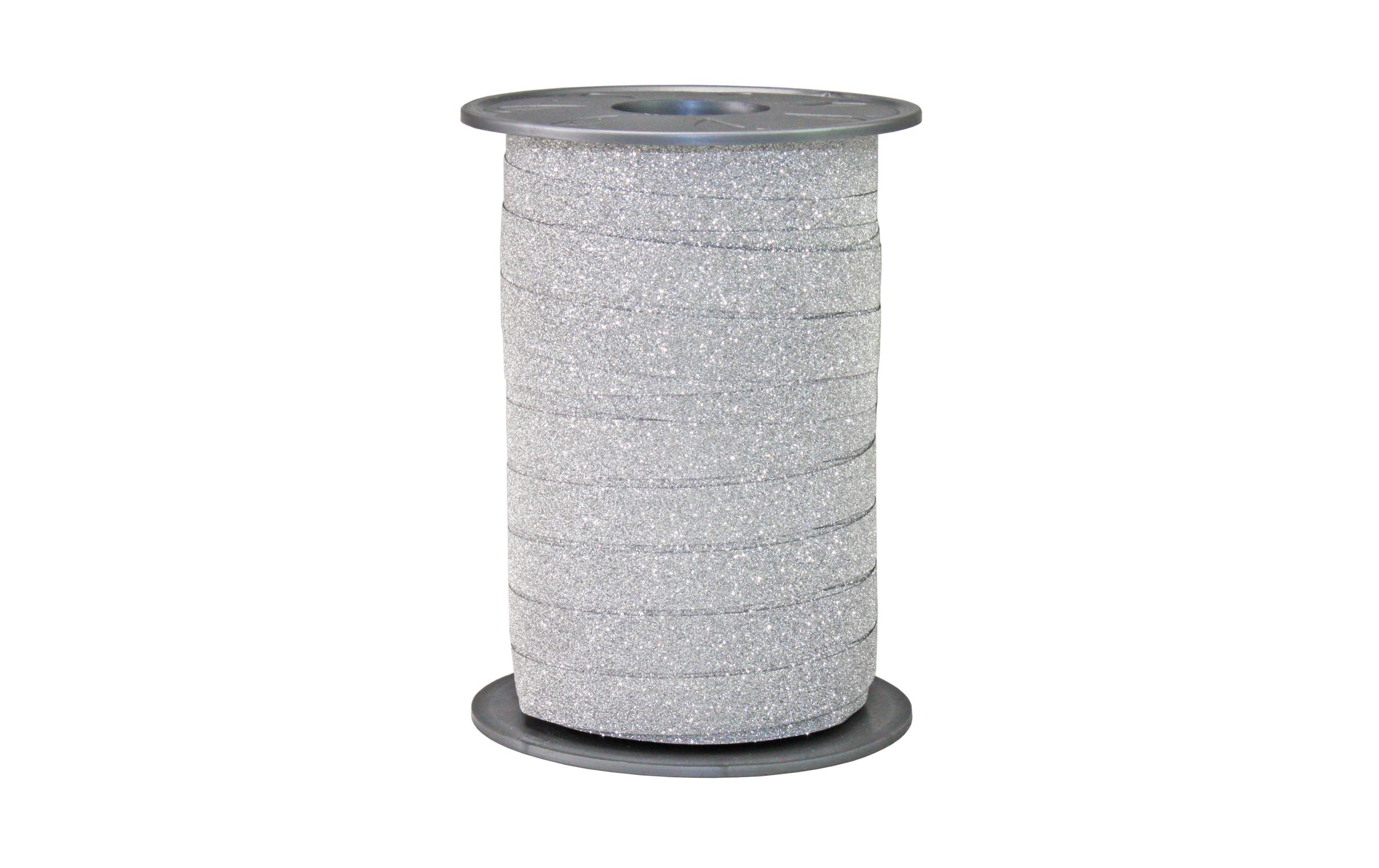 Geschenkband Poly Glitter 1 cm x 100 m, SilberKräuselband für Geschenke