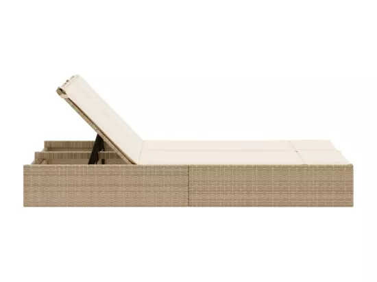 Chaise longue double avec coussins beige résine tressée