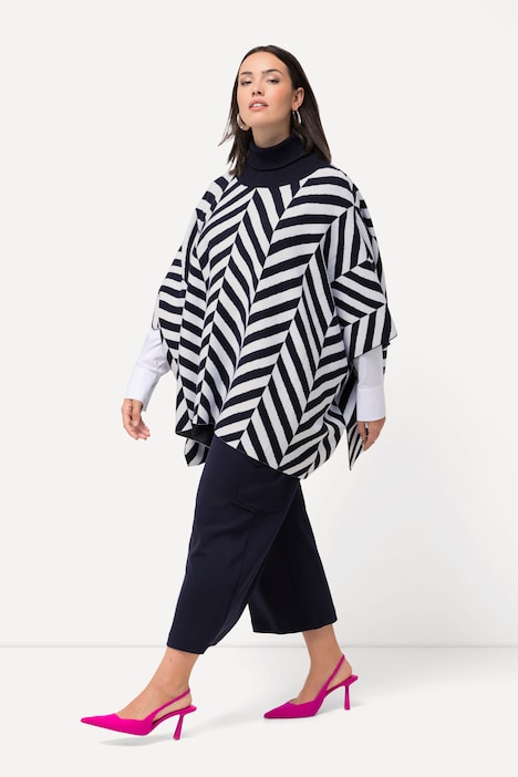 Strick-Cape, Jacquard, Rollkragen, Poncho
