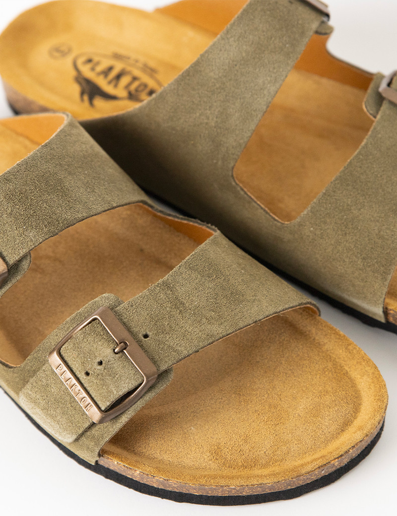 PLAKTON MULES HOMME DOUBLE BRIDE KAKI CLAIR