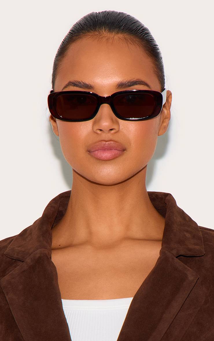 Chocolat Lunettes De Soleil Rectangulaires Fines