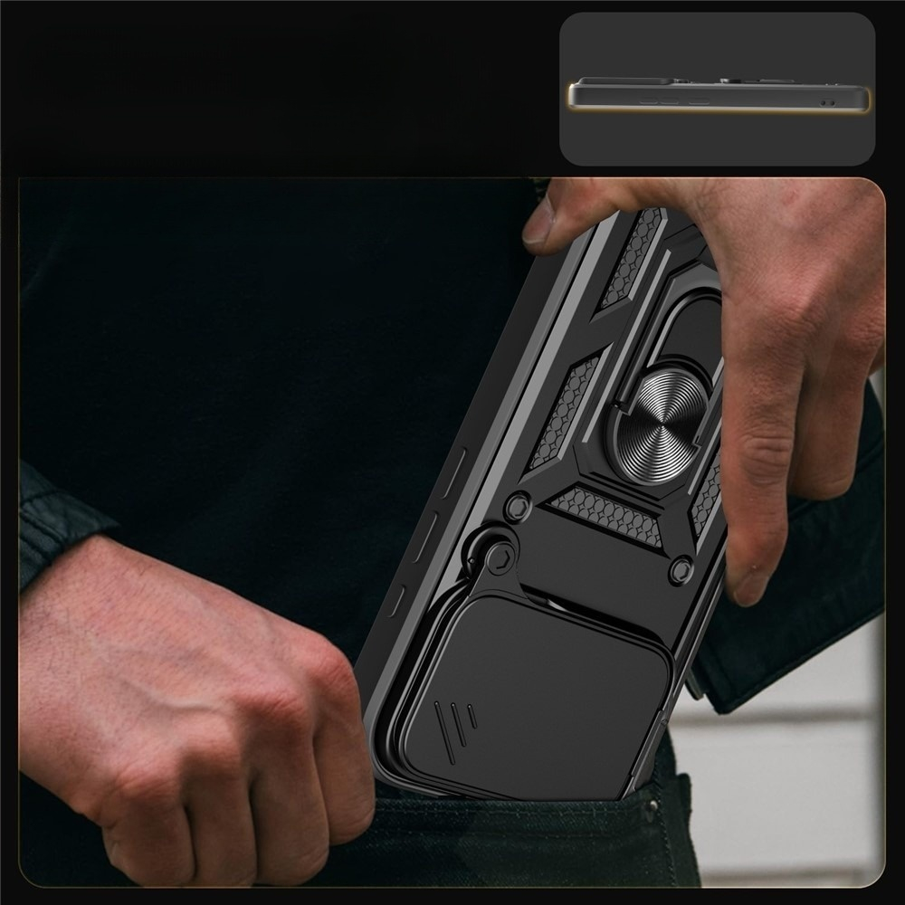 iPhone 17 Pro Max Hybrid Outdoor Hardcase Hülle mit Cam-Lid   Magnetischer Kickstand - Schwarz
