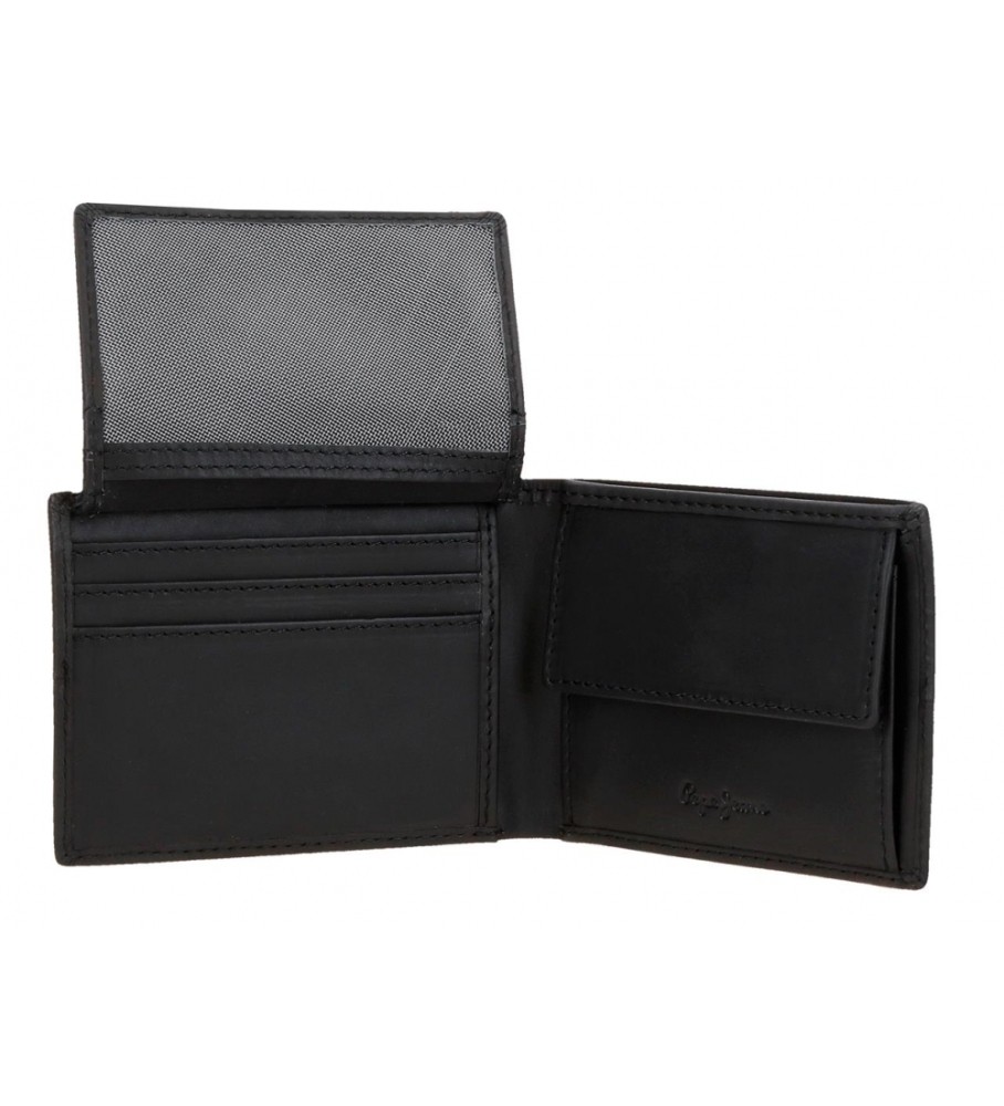 Carteira Pepe Jeans Cracker em couro preto